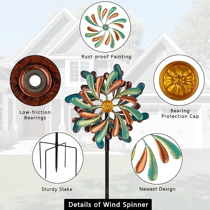Stargarden Wind Spinners Outdoor, 13.2" Dia Metal Wind Spinner | Decorative Windmill with Stake for Yard Garden Lawn