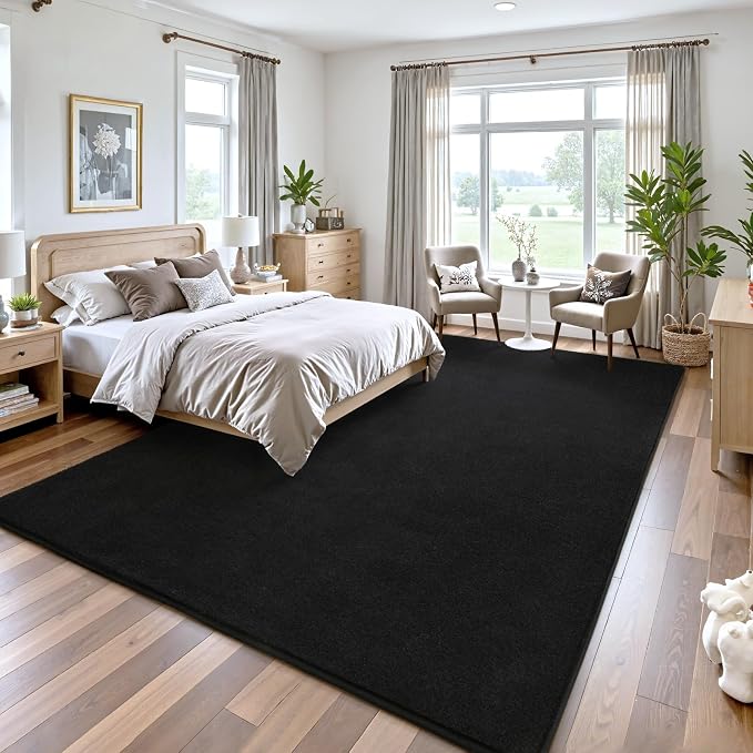 Keeko 6x9 Area Rugs for Living Room,Soft Washable Memory Foam Bedroom Rug | Indoor Throw Rug Low Pile Minimalist Non Slip Carpet for Kids Nursery Classroom Dorm Room Home Decor Black