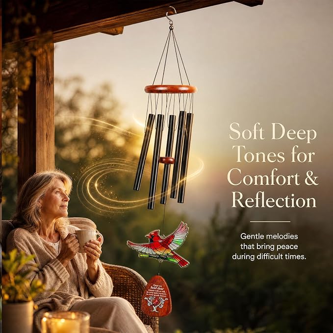 36'' Cardinal Wind Chimes for Outside, Memorial Wind Chimes for Loss of Loved One, Sympathy Gifts for Loss of Mother Dad Husband, in Memory of Loved One Gifts with Condolence Card