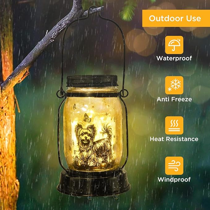 kyoryuger Yorkie Dog Gifts for Women/Men Yorkshire Terrier Solar Lanterns Mom Birthday Dog Lovers Lantern Pet Loss Pet Memorial Lights Solar Garden Decor for Yard, Patio,Backyard,Porch Torches Light