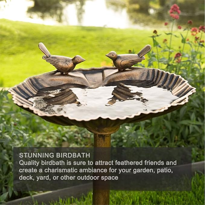 32inch Antique Bird Bath Outside Garden Weather Resistant Polyresin Backyard Expressions