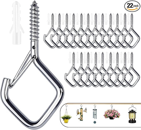 22 PCS Metal Sliver Eye Screw Hooks for Hanging Heavy Duty.Windproof Ceiling Hooks for Hanging Plants,Cup,Wind Chime,Bird Feeders,Christmas String Lights at Indoor&Outdoor 2.2 Inch