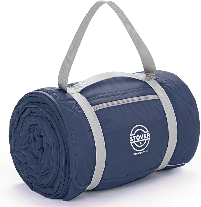 STOVER Large Waterproof Outdoor Stadium Blanket- Extra Thick Soft Fleece Camping Blanket for Travel, Picnics, Sports, Dogs 79"x55", Warm, Windproof, Sand-Proof, Lightweight, Packable (Victory Blue)