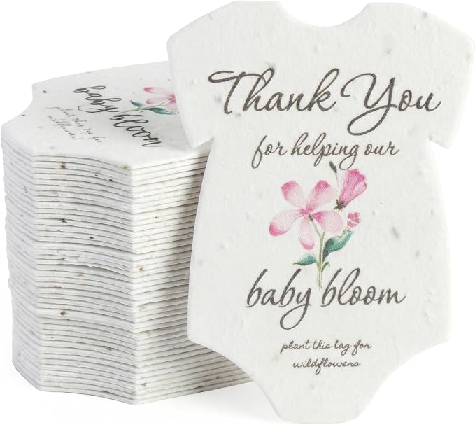 15pcs Pink Onesie-Shaped Gift Tags with Wildflower Seeds - Writable Gift Wrap Tags for Baby Showers, Mother's Day Present, Party Favors, DIY Crafts, & Earth Day Decorations