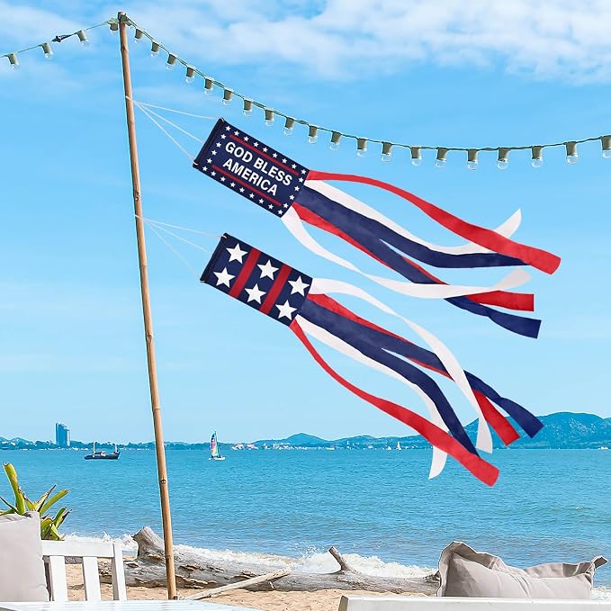 62 Inch Windsock Flag,4th of July Decorations Patriotic Windsock for Patriotic Events Memorial Day Flag Independence Veterans Labor Armed Forces Decor Hanging Decor for Yard Indoor Outdoor