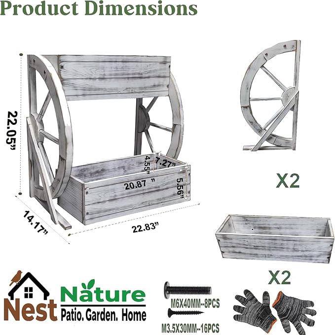2 Tier Medium Wooden Wagon Planter Box|Outdoor Planter/Flower Pot for Indoor&Outdoor Plants-Rustic Garden Planter for Patio,Porch&Garden Decor-Raised Garden Bed for Succulents,Herbs,Vegetables