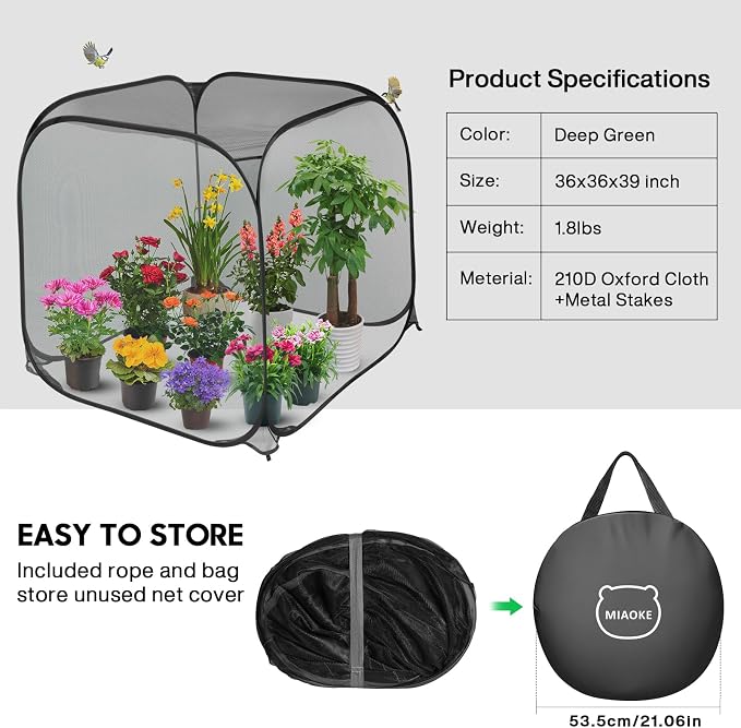 2 Pack Pop Up Mesh Plant Cover, 35.4x35.4x38.2 Inch No Build Protection Against Insects Garden Netting, Raised Bed Cover for Barrier Against Insects for Vegetable Plant Fruit Animals-Black