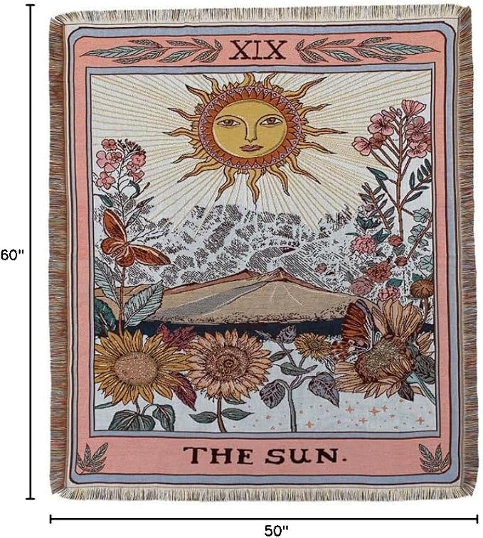 Boho Throw Blanket Reversible Cotton Bohemian Tapestry Hippie Room Decor Double Sided (Boho The Sun 50"x60")