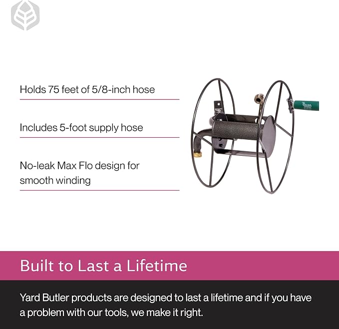 Yard Butler Hose Reel Mounts - Compact and Versatile Garden Hose Holder with Swivel and Mounting Options - Great for Garden Storage, 180 Degree Pivot