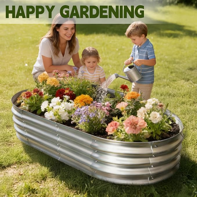 Galvanized Raised Garden Bed Outdoor, Large Raised Bed for Gardening, 3Pcs 4x2x1ft Oval Metal Planter Box for Vegetables, Fruits, Flowers, Silver