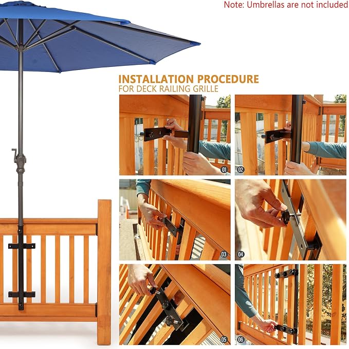 304 Stainless Steel Umbrella Holder for Deck Railing, Heavy-Duty Patio Umbrella Mount, Easy Installation Adjustable Outdoor Umbrellas Base(Grille, Black)
