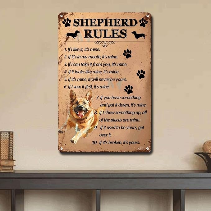 Metal Sign Tin Sign Vintage Wall Art Shepherd Rules Toilet Decor Tin Sign for Bar 8×12 Inches