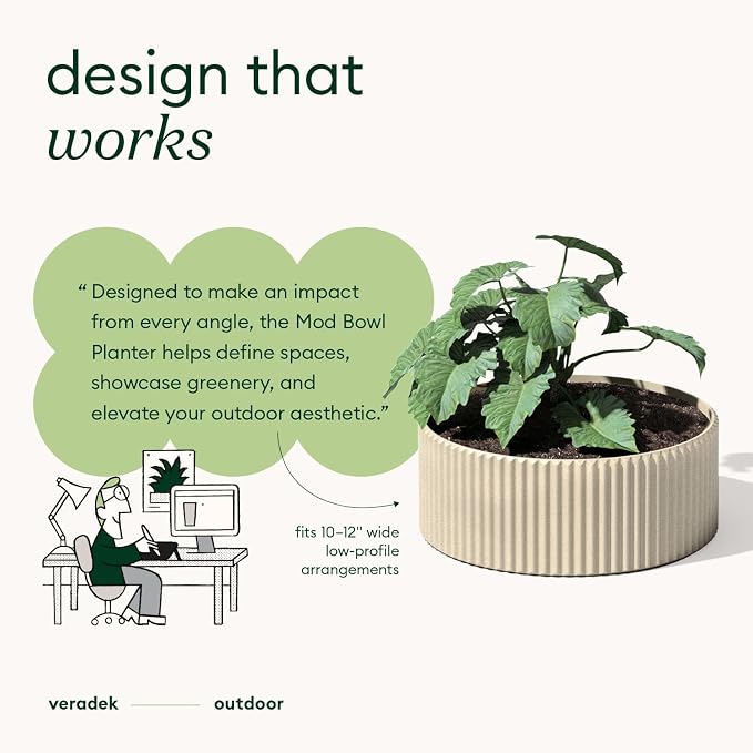 Veradek Mod Series 5" Bowl Planter for Indoor or Outdoor Tabletop/Balcony | Durable Plastic-Stone Composite Material | Modern Décor for Flowers, Succulents, Small Plants