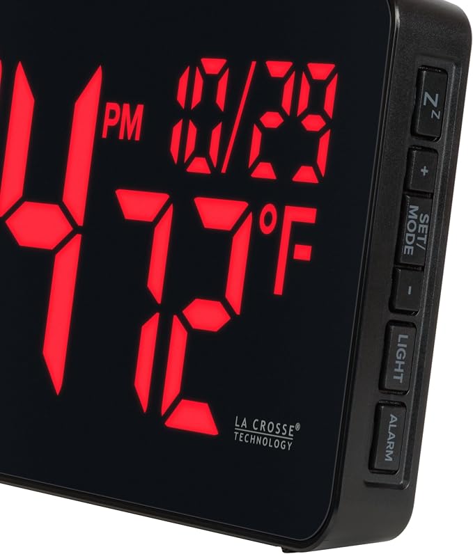 La Crosse Technology 513-1411R Red Digital LED Wall Clock with Indoor Temperature