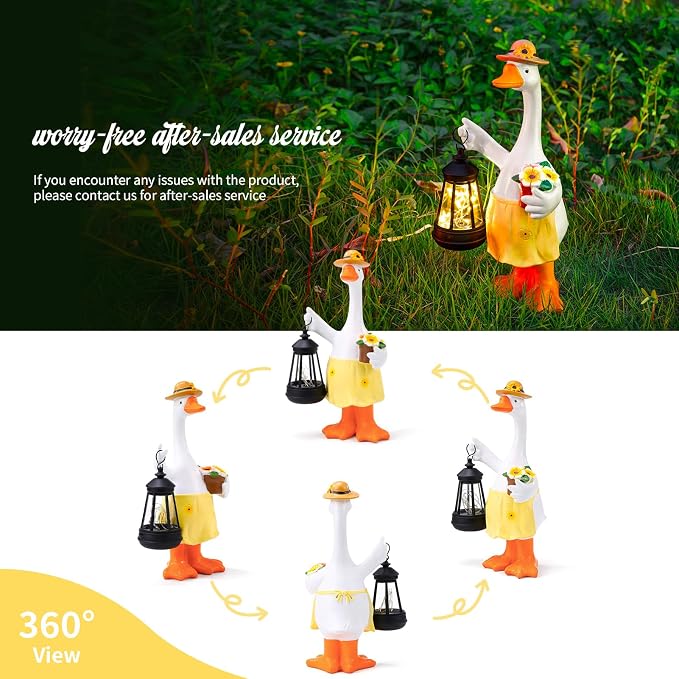 Goose Garden Statues Porch Goose Statues with Solar Lantern Summer Yard Lawn Front Porch Home Outdoor Decoration Duck Mother's Day Christmas Birthday Gifts for Mom Women