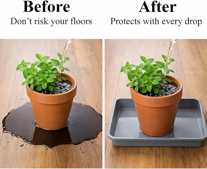 10 Pack Square Plant Saucer 13 Inches Plant Trays for Pots Plastic Square Drip Trays Flower Pot Saucers Black Planter Water Tray Plant Drainage Tray, Gray