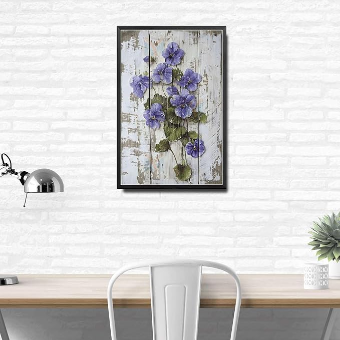 Metal Sign Tin Sign Vintage Wall Art Rustic Charm Violets Tin Sign for Shabby Chic Gardens Cottage Style Decor and Weather Resistant D Outhouse Wall Decor for Club 12×16 Inches with Metal Frame