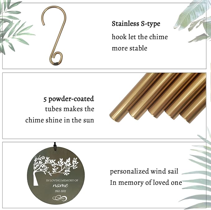 ASTARIN Memorial Tree of Life 36" Wind Chimes, Personalized Name Sympathy Wind Chime, in Memory of Loss Mom Loved One, Large Deep Tone Bereavement Windchimes for Outside Clearance(Produced in Texas)