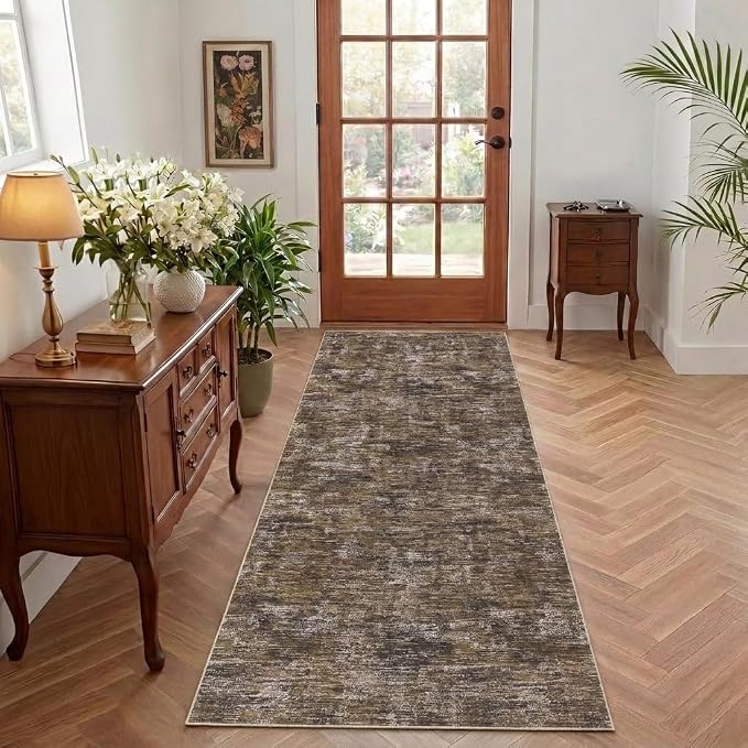 Garvee 2x6 Kitchen Runner Rug Solid Color Runner Rugs for Hallway, Brown | Rubber Backing Washable Non Shedding Stain Resistant Contemporary Low Pile Soft Rugs for Entryway Bedroom Bathroom