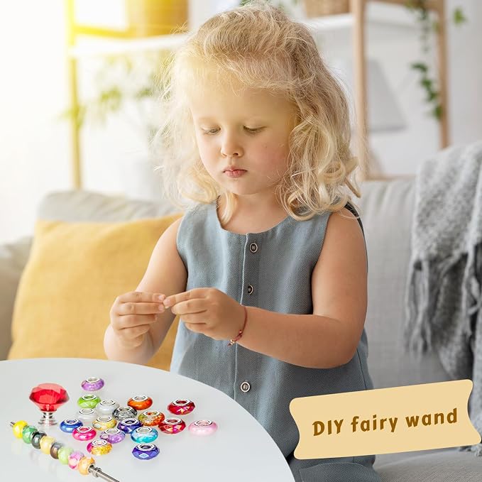 Prefdo 236 PCS Decorative Garden Stakes DIY Fairy Wand Beaded Kit | Diamond Stopper Tops, 12 In Threaded Rod, 200 Colorful Beads, Indoor Outdoor Plant Flower Pot Décor