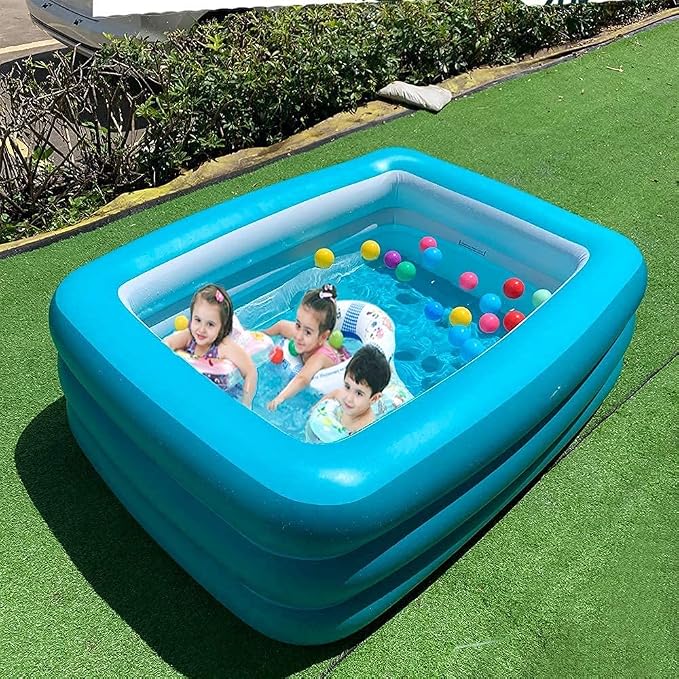 Kiddie Pools, Inflatable Swimming Pool with Soft Floor, Durable 59 inches Swim Play Kids Pool for Garden or Backyard or Indoor (Green&Orange)