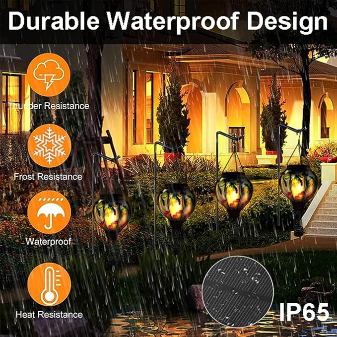 Hot Air Balloon Solar Lantern with Flickering Flame, Glass Hanging Garden Lights Outdoor Waterproof for Tree Yard Patio Mother's Day Gift, 18" H Dragonfly