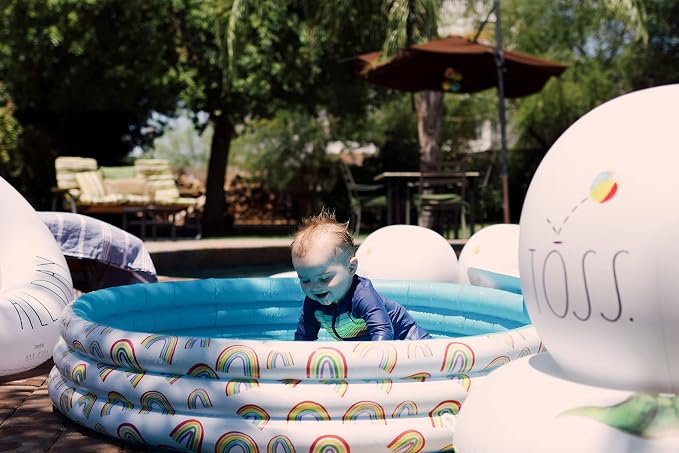 Rae Dunn x CocoNut Float Mini Pool with Rainbow Graphics, Happy Days Theme | Inflatable swimming pool for kids, splash design, easy setup, great backyard fun, durable, perfect for summer parties