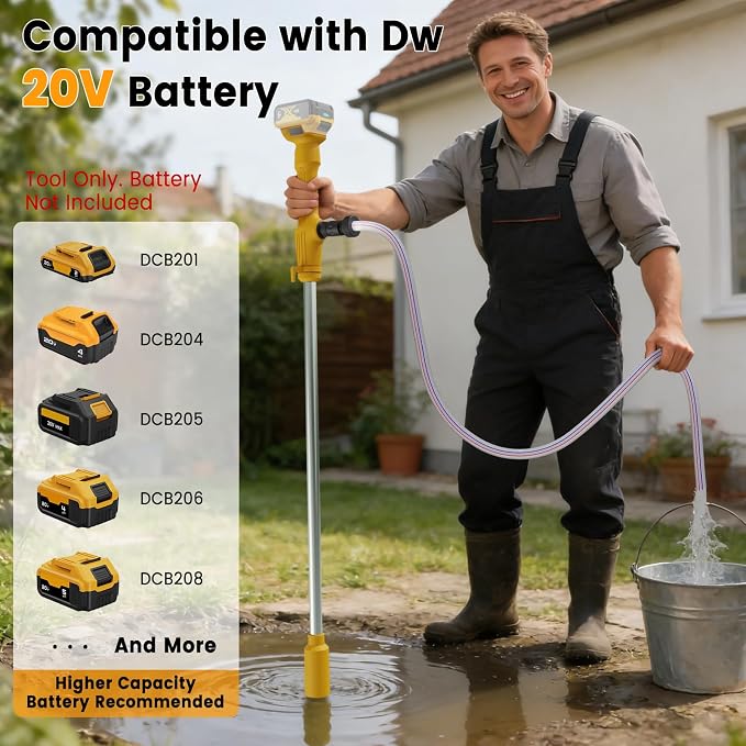 Cordless Stick Water Transfer Pump Compatible with Dewalt 20V Battery(Tool Only), 720 GPH Portable Electric Water Pump, Sump Pump, 160W Brushless Utility Water Pump for Pool, Garden, Pond and Boat