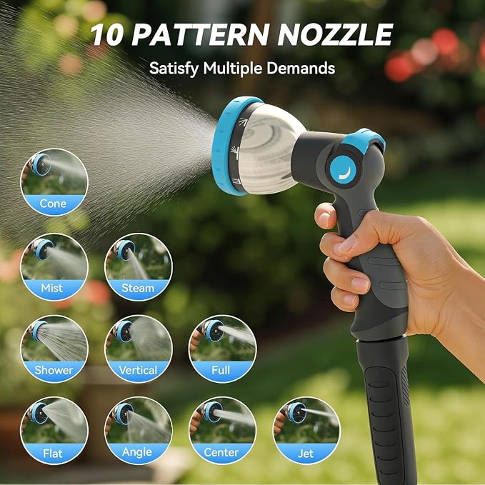 Relhost Retractable Garden Hose Reel 100 ft x 5/8 in, Heavy Duty Hose Reel Wall Mount with Any Length Lock, Auto Rewind System, 180° Swivel Bracket, 10-Pattern Garden Hose Nozzle, White & Grey