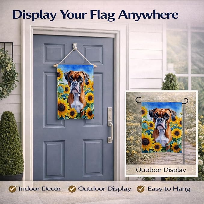 Caroline's Treasures DAC6037GF Boxer in Sunflowers Garden Flag Mailbox Flag Decorative Yard Flag Banner Outside Patio Artwork Yard Flower Beds, Garden Size, Multicolor