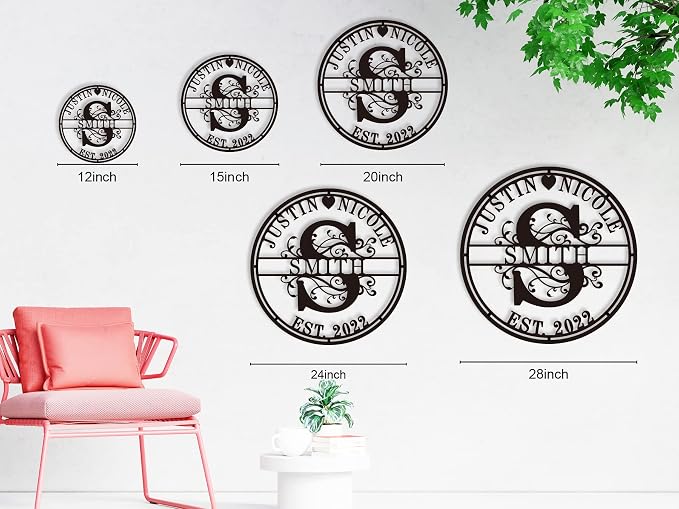 Personalized Family Name Sign, Custom Metal Name Sign, Monogram Wall Decor, Last Name Signs for Home, Split Letter Monogram Sign, Personalized Wedding Gift, Metal Wall Art, Personalized Metal Sign