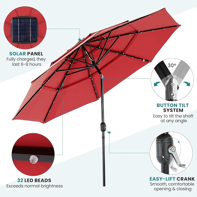 NEWBULIG 10FT Patio Umbrella, Offset Cantilever Outdoor Patio Table Umbrella, UV Protection, Fade Resistant Fabric, Easy Tilt Adjustment for Pool, Deck, Garden, Backyard, Red