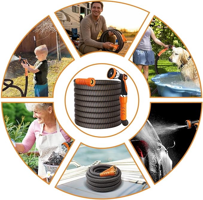 Garden Hose, 50Ft Ultra Flexible Water Hose, None Expand,with 10 Function Sprayer,Ultra-Lightweight,Leak-Proof,Non-Slip Handle, Non-Kink Hoses for Yard, Lawn,Outdoor (OrangeBlack,50Ft)