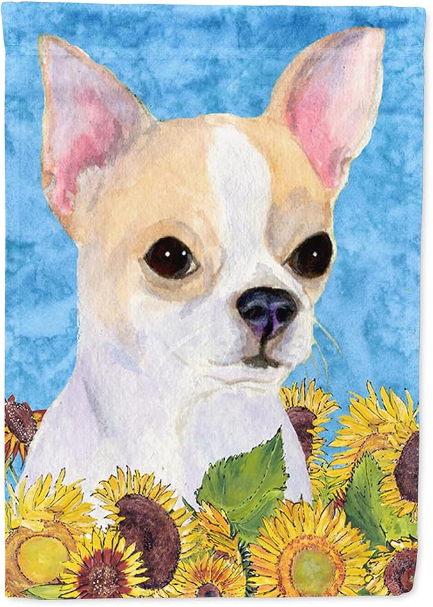 Caroline's Treasures SS4243GF Chihuahua in Summer Flowers Garden Flag Mailbox Flag Decorative Yard Flag Banner Outside Patio Artwork Yard Flower Beds, Garden Size, Multicolor