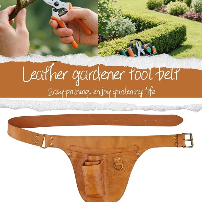Leather Florist Tool Belt Pouch 3-Pocket Adjustable for Gardening Carpenter | Fit 34-40 Inches Waist, Lightweight, Heavy Duty, Versatile For Woodworking Outdoor Transplanting Trimming DIY, Gift for Her