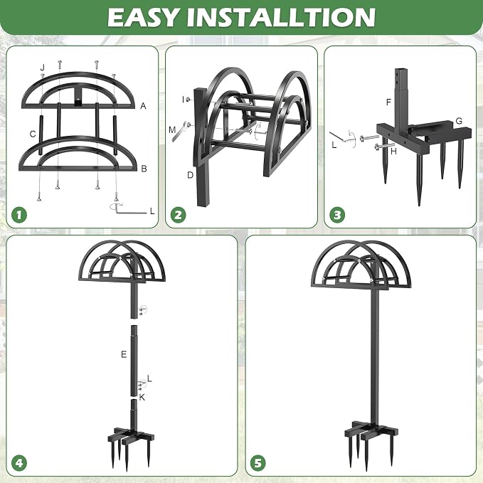 OLV Garden Hose Holder, Heavy Duty Freestanding Outdoor Water Hose Holder Stand Holds 150-ft Hoses, Detachable Metal Garden Storage Hanger Rack Organizer for Outside Yard Lawn Farm