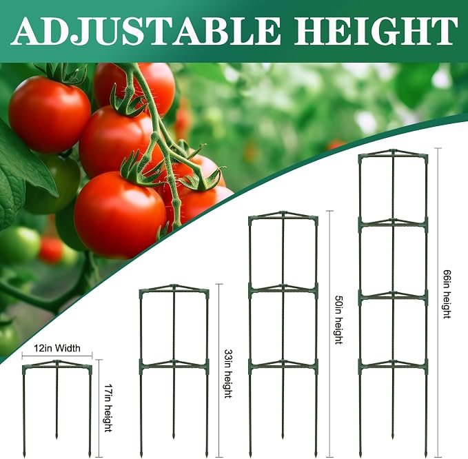 Tomato Cages for Garden,2 Pack 50in Tall Tomato Plant Support Stakes Adjustable Heavy Duty Steel Plant Tower Stakes, Updated Cucumber Trellis Garden Cages for Climbing Plants Vegetable Flowers