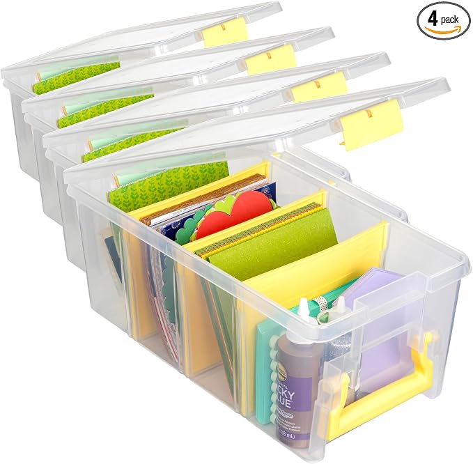 ArtBin 6925JY Semi Satchel with Yellow Accents Storage Container, Clear (Pack of 4)