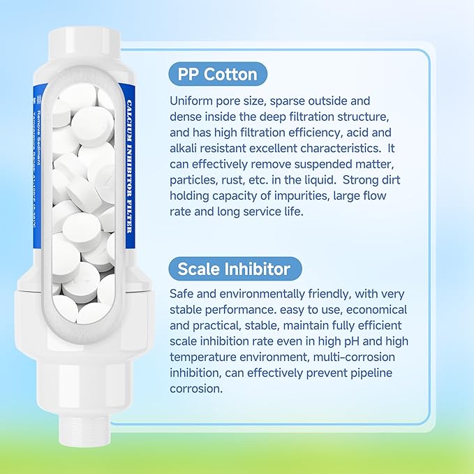 Calcium Inhibitor Filter for 3/4" Standard Garden Hose and Faucets, Inline Sediment Anti-Scale Mister Filter for Outdoor Misting System Mist Nozzle, Preventing Scale Buildup from Clogging Up