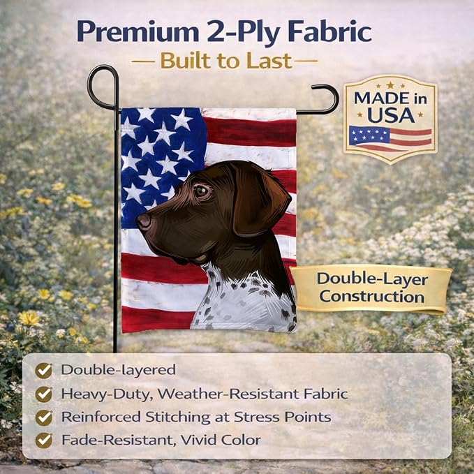 Caroline's Treasures CK6634GF Old Danish Pointer Dog American Flag Garden Flag Mailbox Flag Decorative Yard Flag Banner Outside Patio Artwork Yard Flower Beds, Garden Size, Multicolor