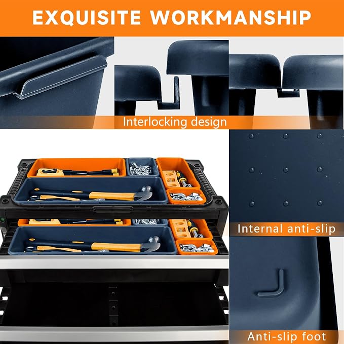 Tool Box Organizer Tray, Toolbox Desk Drawer Organizer, Tool Box Tray, Toolbox Organization Storage for Rolling Tool Chest (60PCS (Blue+Orange))