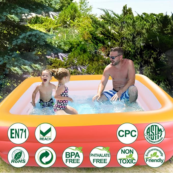 Inflatable Pools for Kids and Adults, 82" X 57" X 25" Kiddie Pools with Inflatable Soft Floor, Durable Family Swimming Pool for Backyard, Garden or Indoor (Orange)