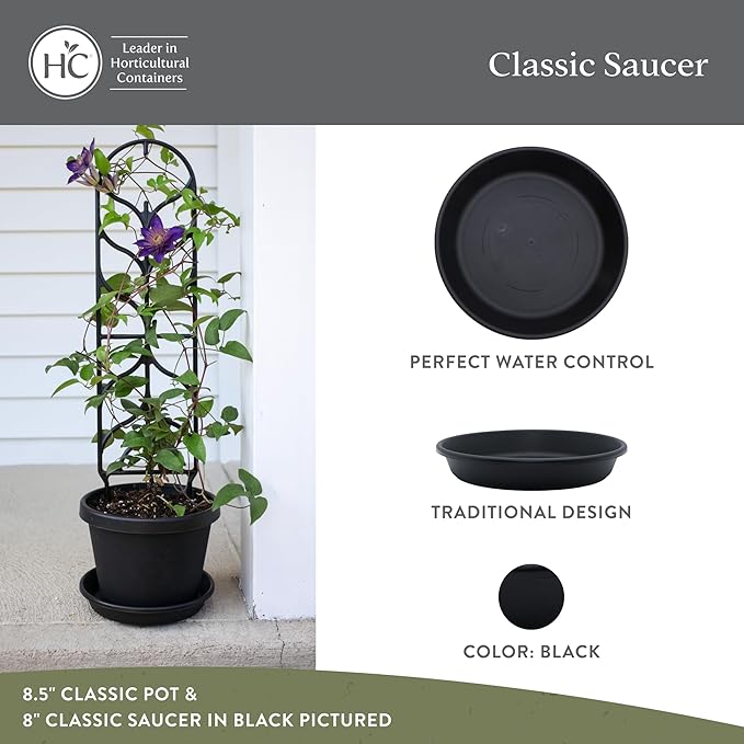The HC Companies 21 Inch Classic Round Plant Saucer, Lightweight UV-Resistant Plastic Outdoor & Indoor Flower Pot Tray, 2-Pack Plant Pot Trays for Garden & Home Decor, Black