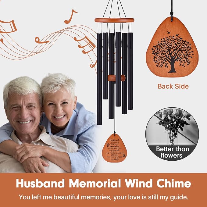 AMBOBE Memorial Gifts for Loss of Husband, 32" Wind Chimes for Loss of Husband Sympathy Gift, Grief/Bereavement Gifts for Loss of Husband, Windchimes in Memory of Husband