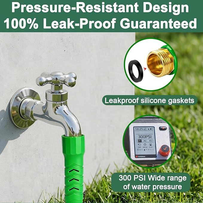 Garden Hose, 50Ft Ultra Flexible Water Hose, None-Expand,with 10 Function Sprayer,Ultra-Lightweight,Leak-Proof,Non-Slip Handle, Non-Kink Hoses for Yard, Outdoor (GreenBlack,50Ft)