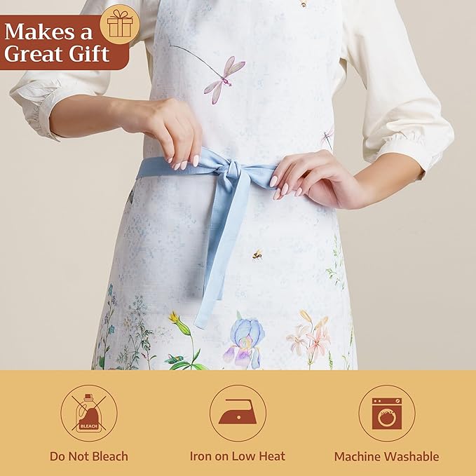Maison d' Hermine Aprons for women with Pocket 100% Cotton (27.50"x31.50") | Adjustable Neck Strap & long ties Apron Men Chef Wedding Cooking Gardening Server Maid