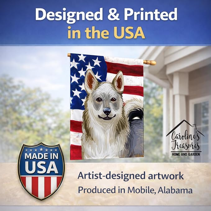 Caroline's Treasures CK6731CHF Swedish Vallhund Dog American Flag House Flag Large Porch Sleeve Pole Decorative Outside Yard Banner Artwork Wall Hanging, Polyester, House Size, Multicolor