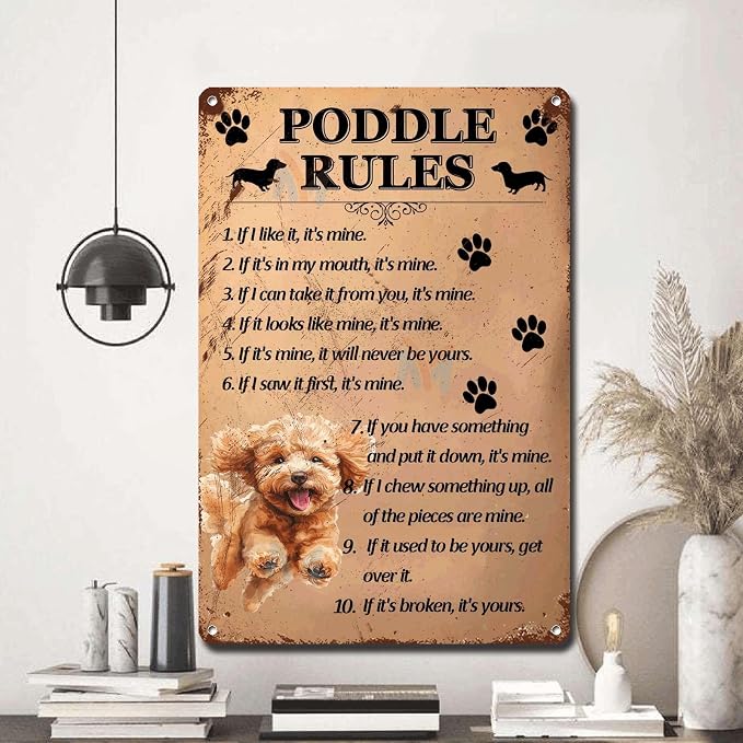 Metal Sign Tin Sign Vintage Wall Art Poddle Rules Bar Signs for Home Decor for Room 12×16 Inches