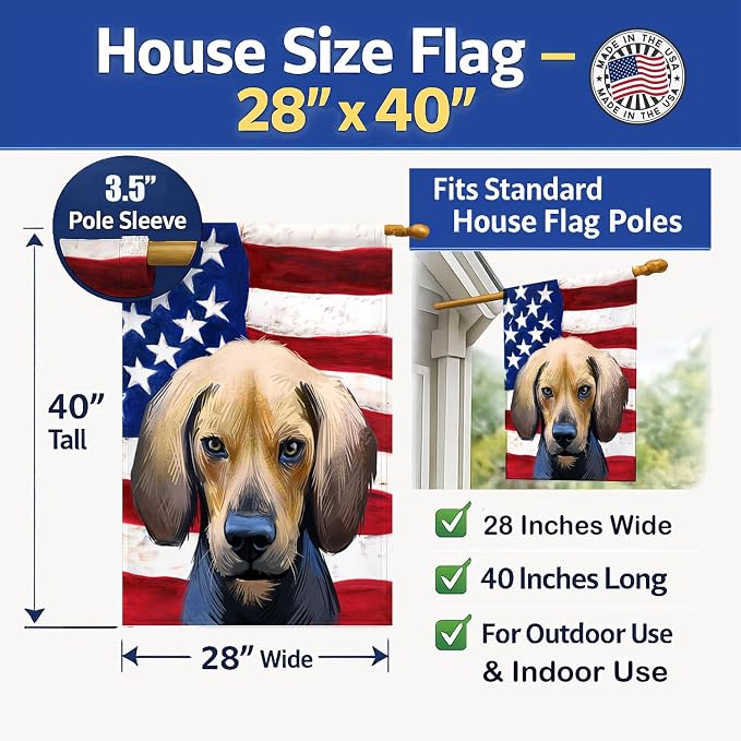 Caroline's Treasures CK6589CHF Kerry Beagle American Flag House Flag Large Porch Sleeve Pole Decorative Outside Yard Banner Artwork Wall Hanging, Polyester, House Size, Multicolor