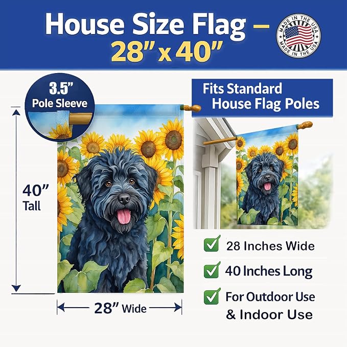 Caroline's Treasures DAC6146CHF Puli in Sunflowers House Flag Large Porch Sleeve Pole Decorative Outside Yard Banner Artwork Wall Hanging, Polyester, House Size, Multicolor